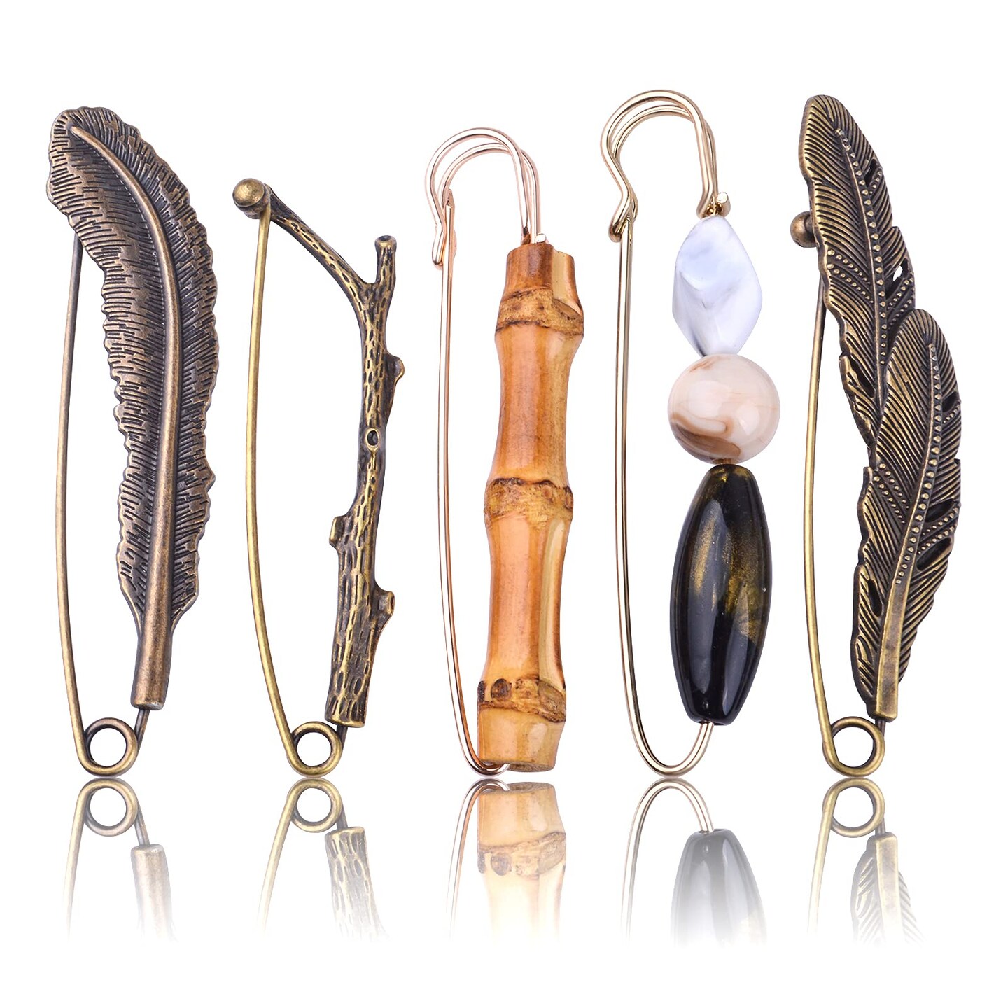 5 Pieces Vintage Chic Brooch Extra Large Safety Pins Heavy Duty Safety Pins Accessories for Women Men Girls Clothing Sweaters Shawls Collars Scarf Blankets Crafts, 5 Styles