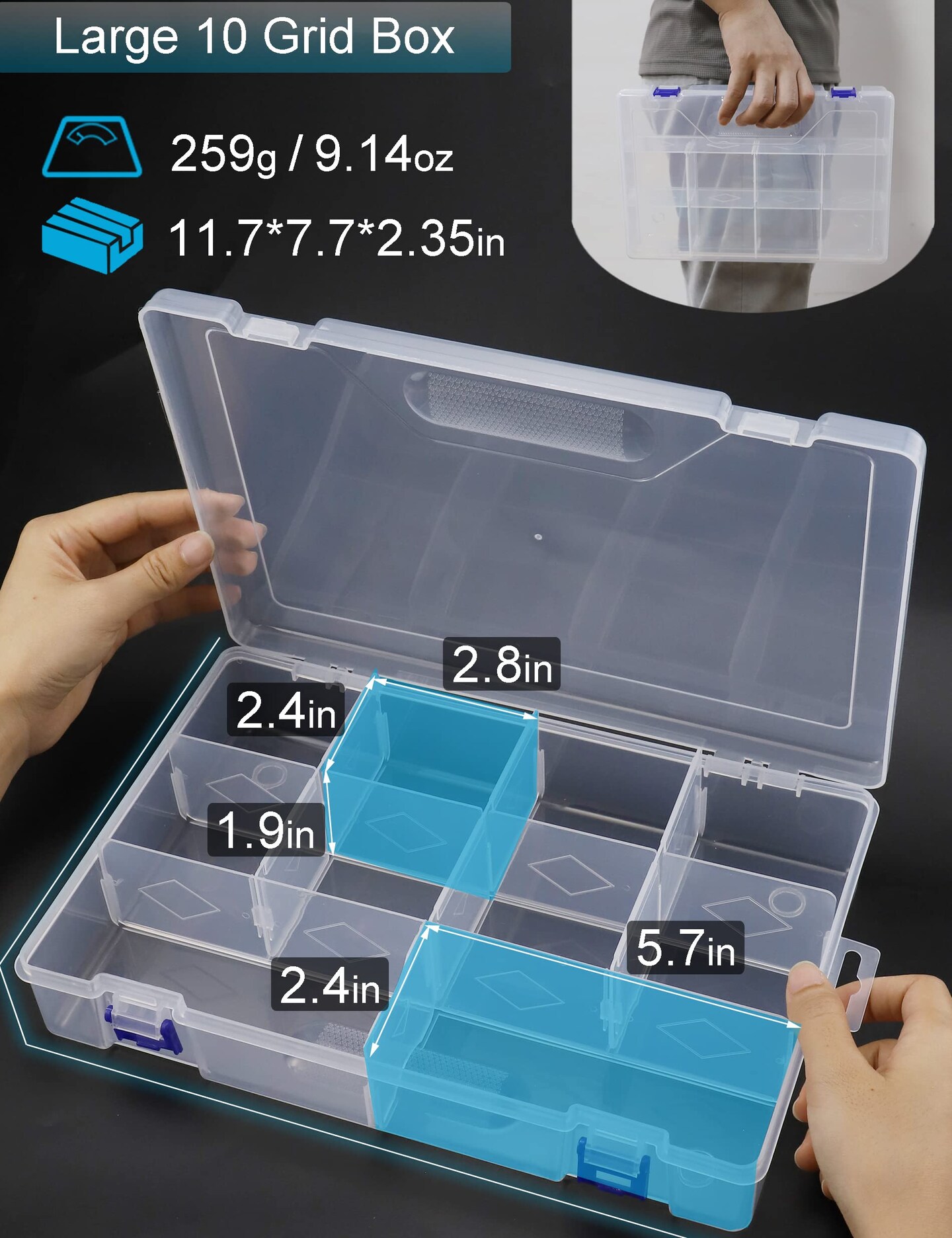 Tackle Box Beads Organizer Tackle Boxes with Dividers Plastic Storage Large 10 Grids Box Jewelry Compartment Container