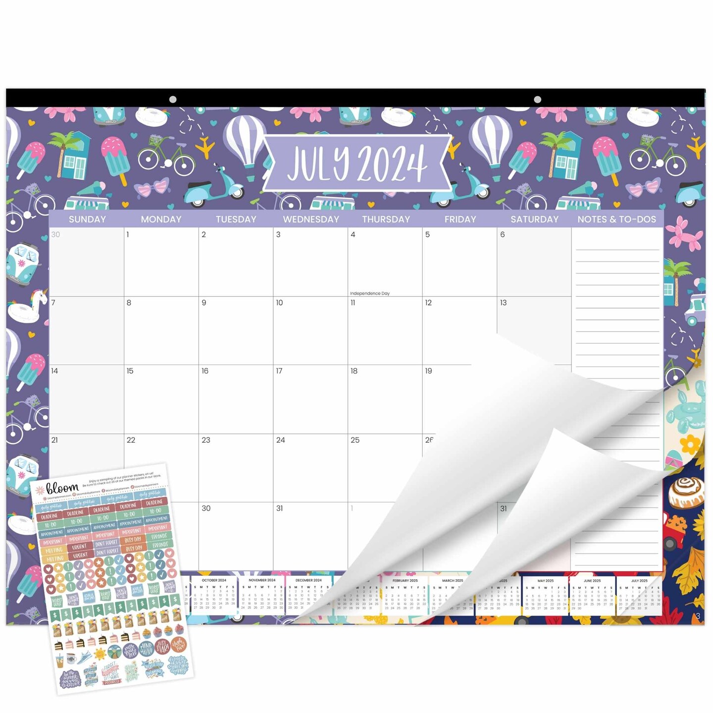 bloom daily planners 2024-25 Desk &#x26; Wall Calendar, 16&#x22; x 21&#x22;, Holiday Icons