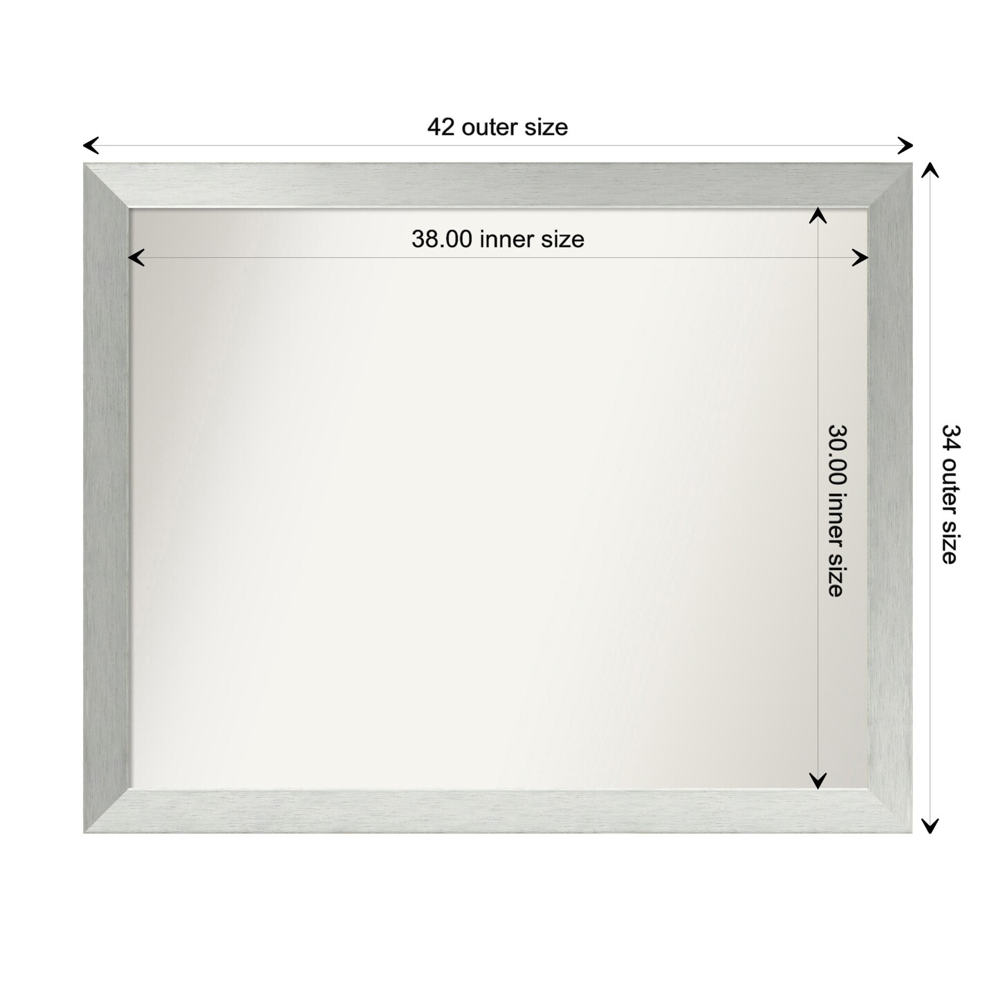 Brushed Sterling Silver Non-Beveled Custom Framed Bathroom Vanity Wall Mirror