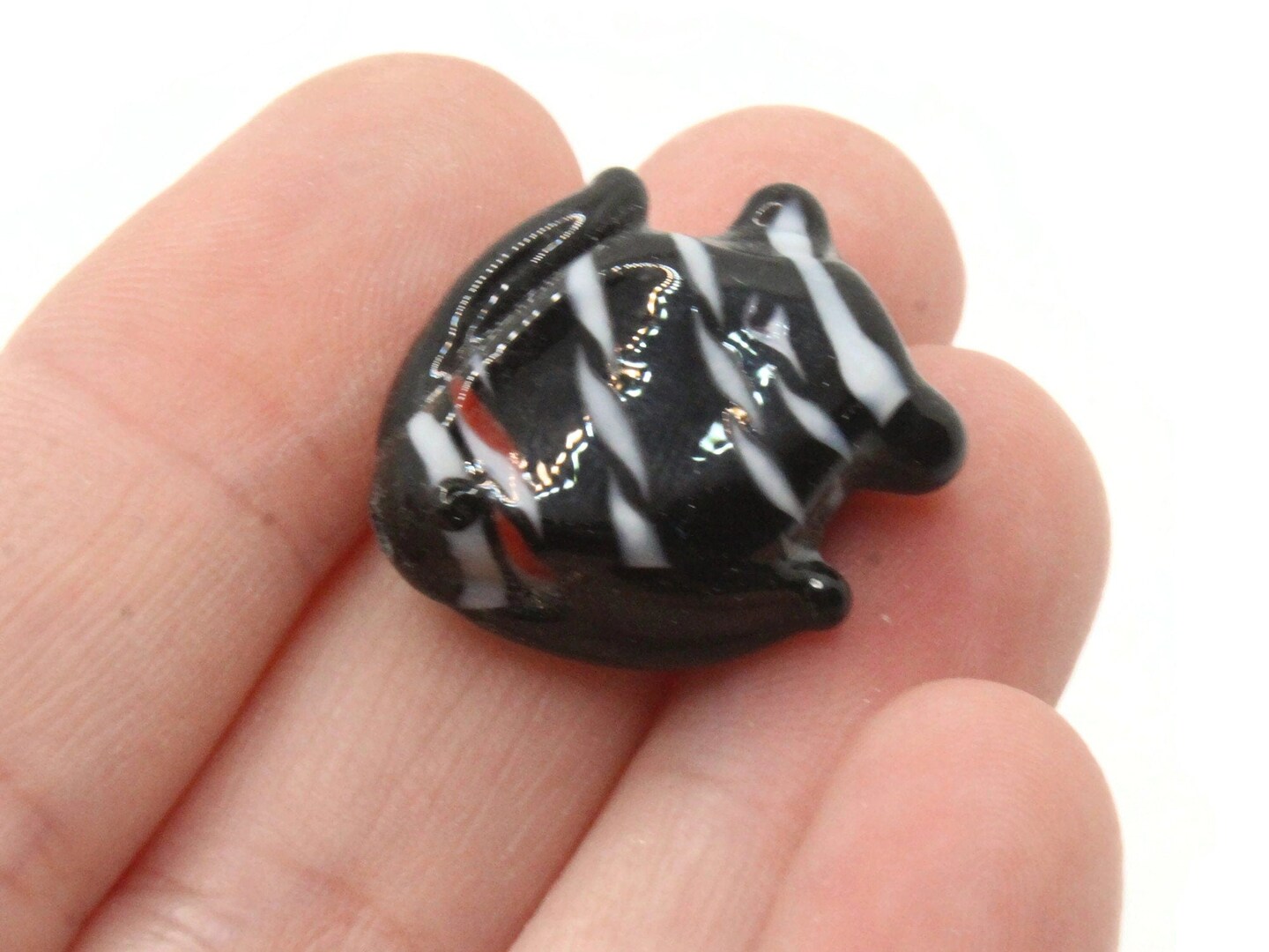 4 Black Striped Lampwork Glass Fish Beads