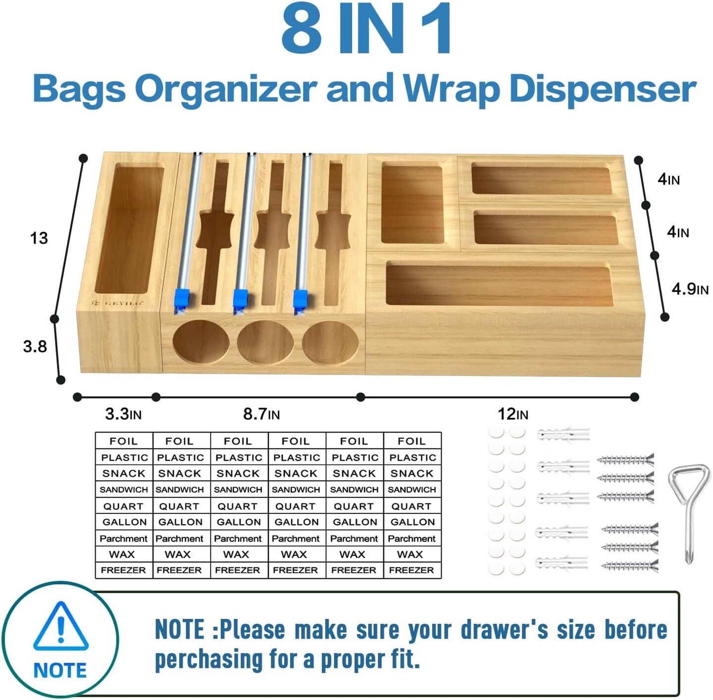 8 in 1 Bamboo Storage Bag &#x26; Wrap Organizer