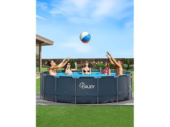 Complete Metal Frame Swimming Pool Set: EVAJOY 16ft x 48in Round Above Ground Pool with 2000 GP H Sand Filter Pump, Pool Ladder, Ground Cloth, and Pool Cover | Mina&#xAE;