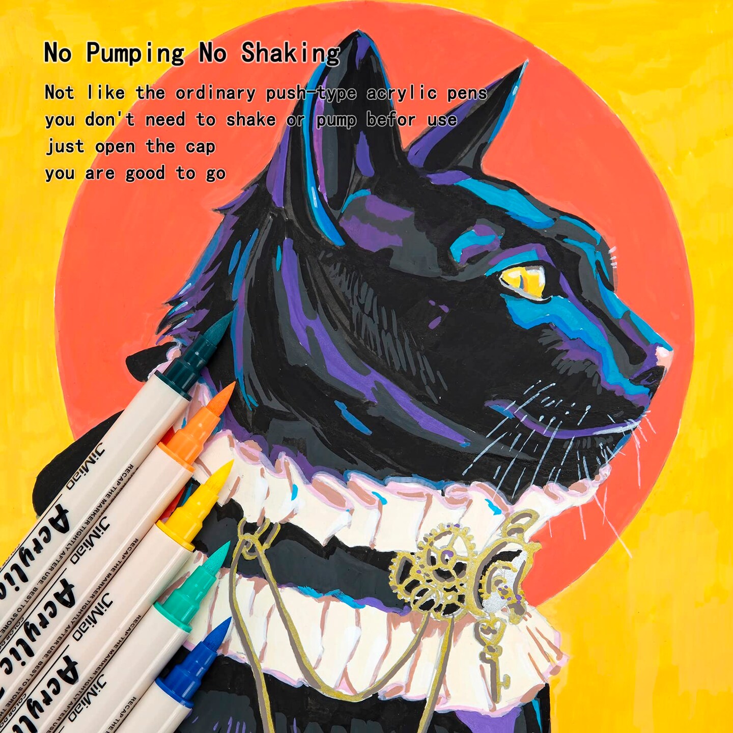 Acrylic Paint Pens for Rock Painting, 12 Colors set Brush Tip Fine Tip No shaking No Pumping Acrylic Paint Markers for Stone, Ceramic, Glass, Wood, Fabric, Canvas, Porcelain, Meta (12 colors)