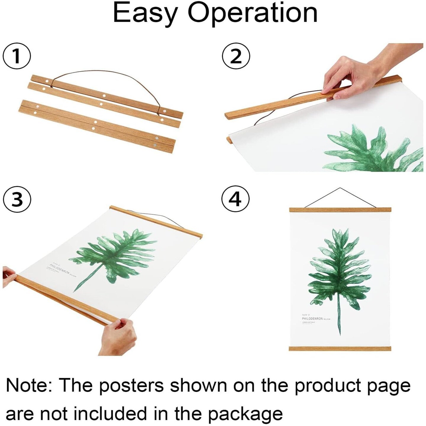 FALAMON 3 Pack Magnetic Poster Hanger Frame, Teak Wood Magnet Poster Frame for Posters, Prints, Photos, Pictures, Maps, Scrolls, and Canvas Artwork