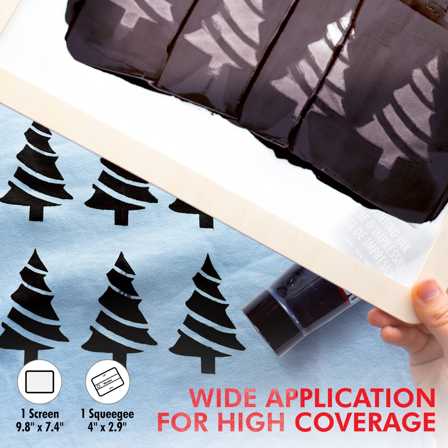 Screen Print Kit with Reusable Wooden Frame, 1 Screen Printing Squeegee, and 3 x 100ml Ink - Silk Screen Printing Kit for Beginners