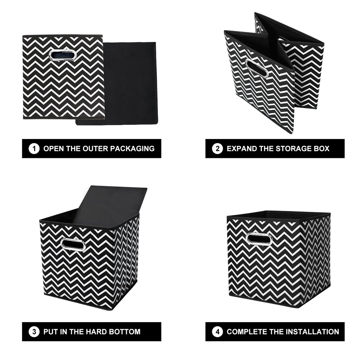 2 Pieces 11 Inch Cube Storage Bins, Fabric Cubes Organizer Baskets with Handle, Foldable Basket for Closet or Collapsible Storage Box, 11x11x11 (Black Wave)