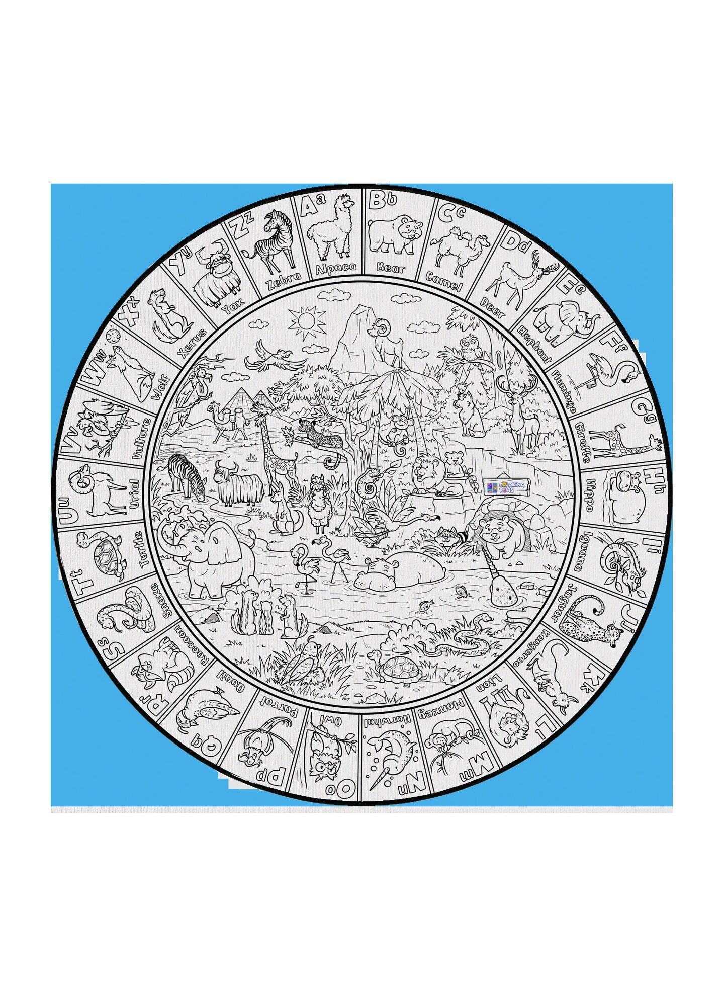 ABC&#x27;S Animals Learning Coloring Poster Washable Circle Rug Preschool Toddler Kindergarten Activity Art Homeschool Daycare Decor For Playroom