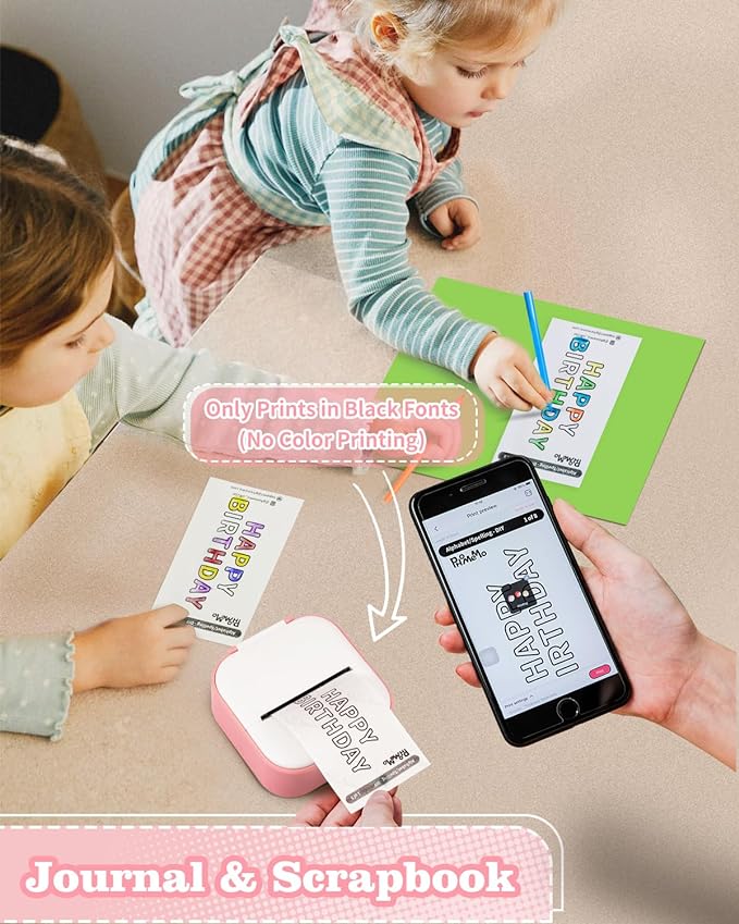 T02 Mini Portable Small Printer with 3 Rolls Paper | Best Sticker Printer Machine For Phone &#x26; Tablet