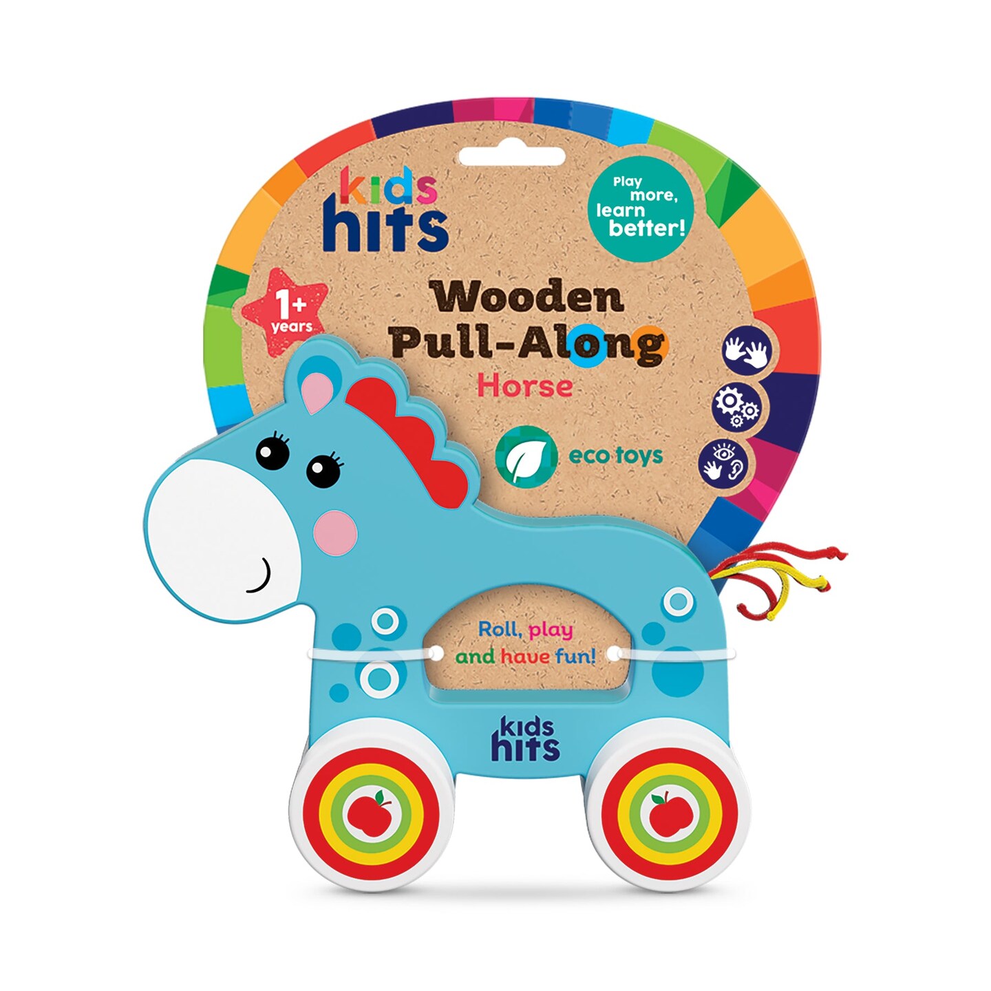 Kids Hits: Colorful Wooden Push &#x26; Pull Toy Pull-Along Horse - A Fun Companion for Toddler Exploration!