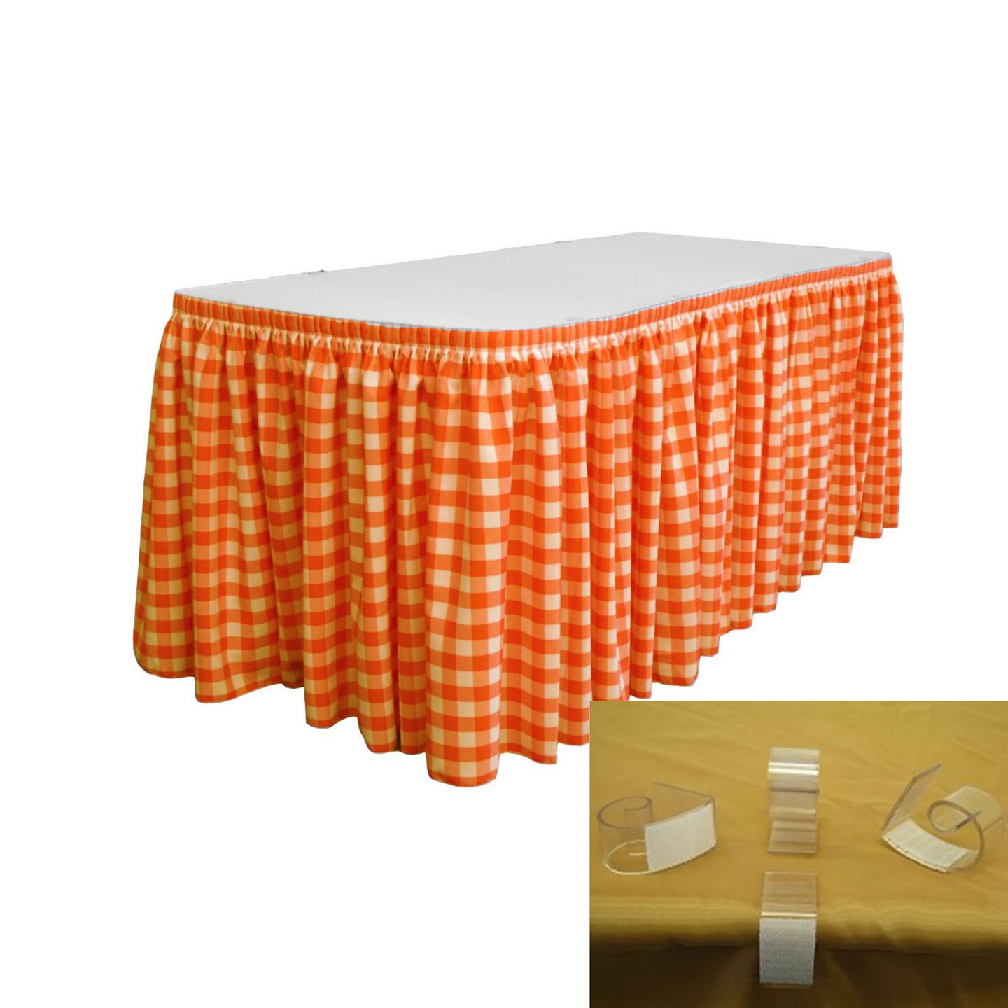 Gingham Checkered Table Skirt 1 Inch Yarn Dyed Polyester With Clips