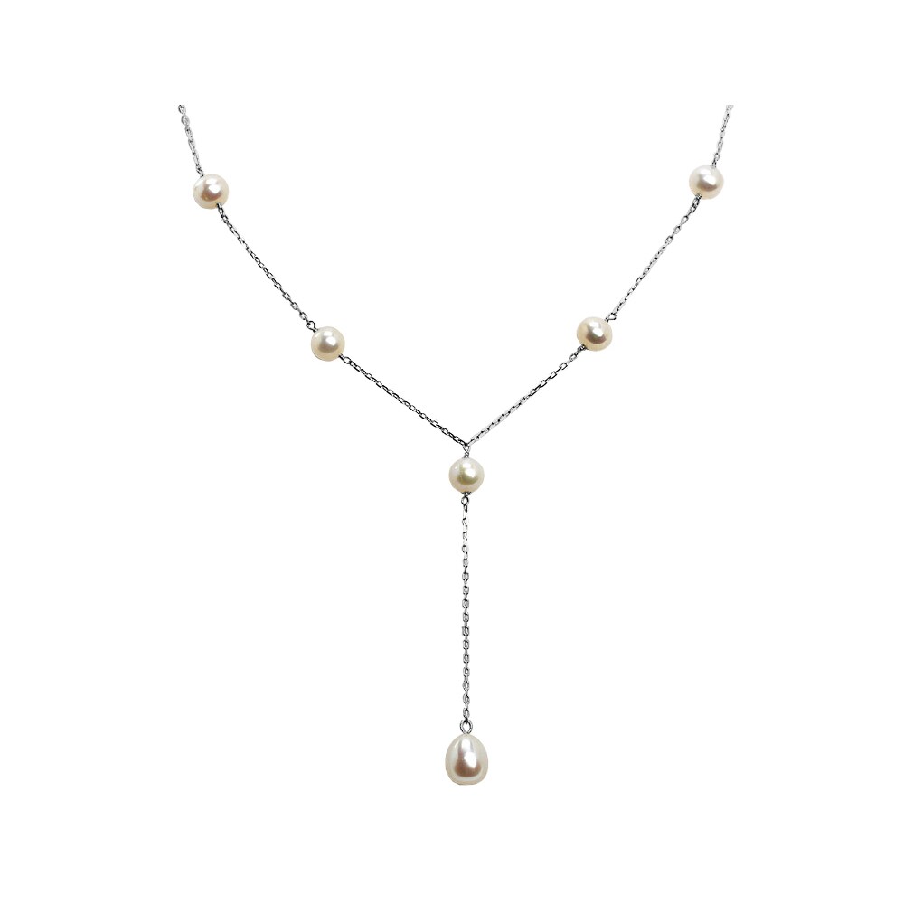 Gem And Harmony Cultured Freshwater White Pearl Lariat Necklace in Sterling Silver 16 Inches