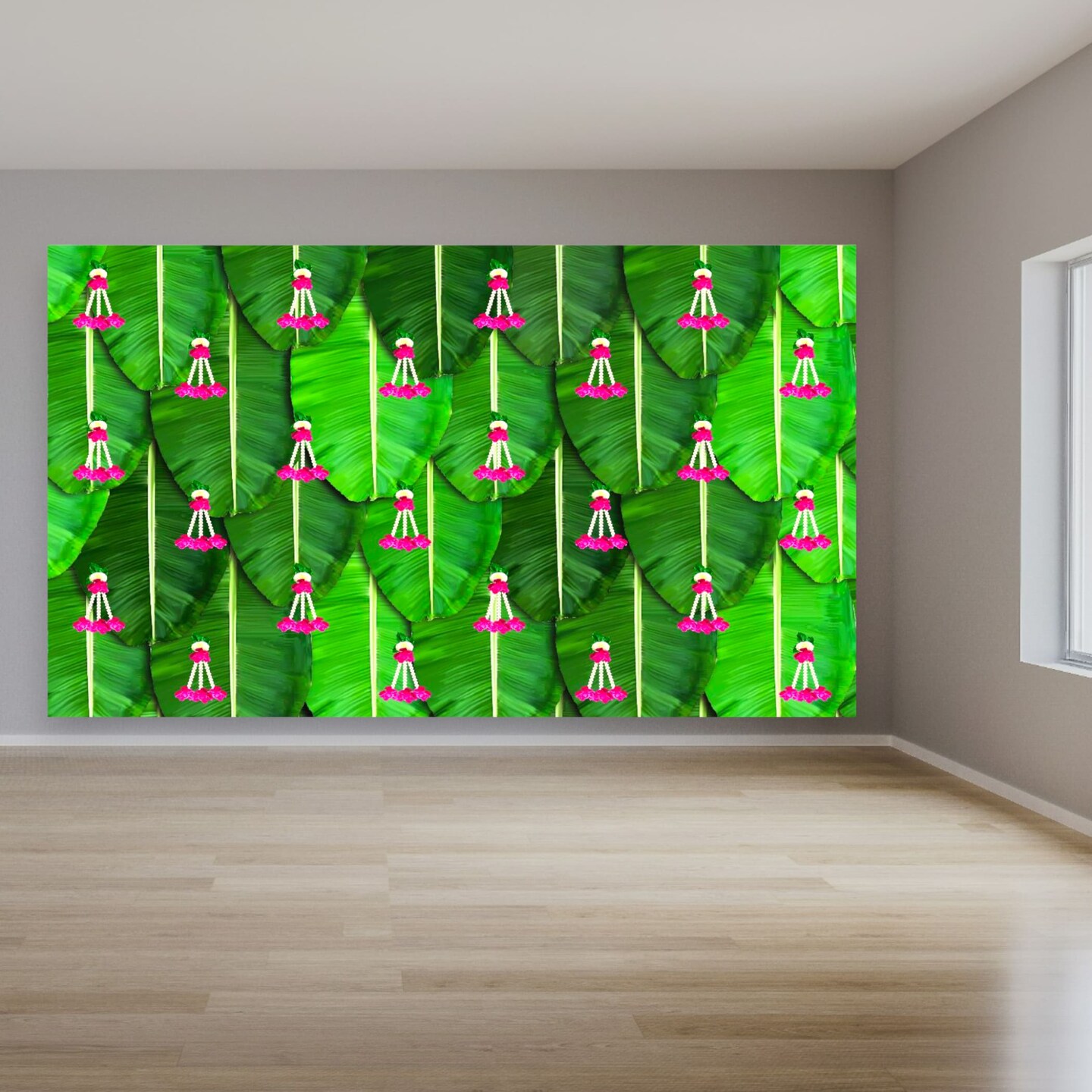 Banana Leaf Backdrop 5x8 Feet Backdrop Indian Traditional Cloth Backdrop Pooja Backdrop Indian Wall Art Photo Decor Banner Diwali Decor Wedding Backdrop Decorative Pooja Cloth