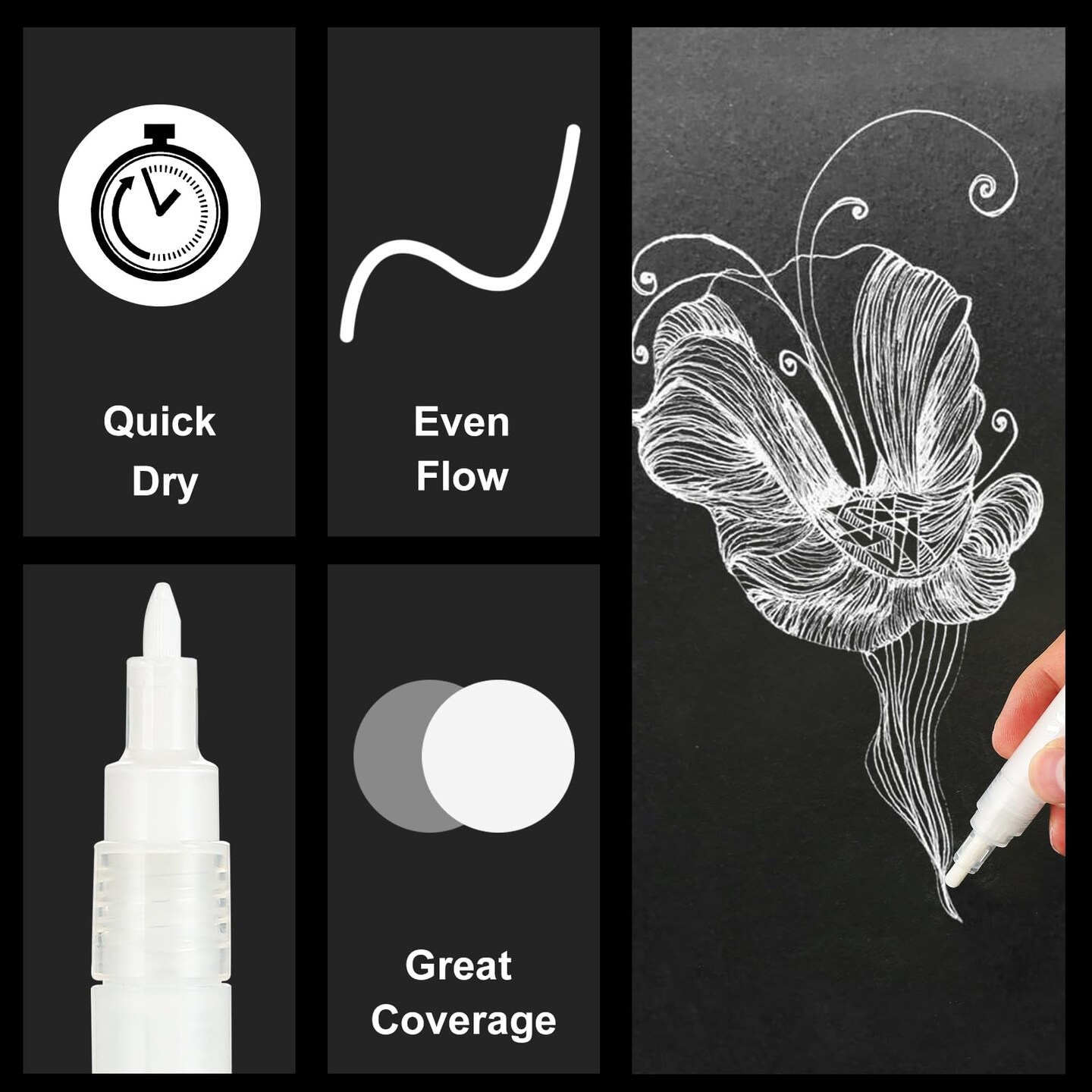 8 Pieces Acrylic White Paint Pens - 2-3MM Medium Tip & 0.7MM Extra Fine White Paint Marker for Rock Painting, Wood, Metal, Fabric, Plastic, Canvas, Glass, Ceramic, Diy Crafts