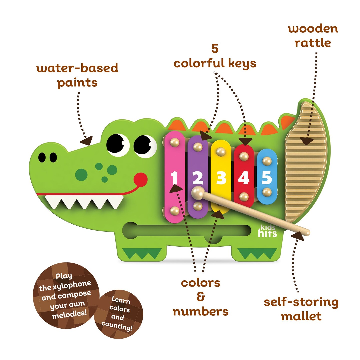 Kids Hits: Harmonize Playtime with the Wooden Croco Xylophone Adventure!