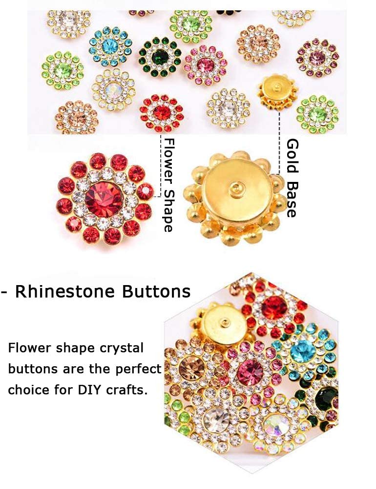 Primst 200pcs 14mm Flower Shape Claw Cup Sew on Rhinestone Button, Crystal Glass Buttons for Jewelry Making, Clothes, Furniture, Earring, Garment Apparel and DIY Accessories Decoration