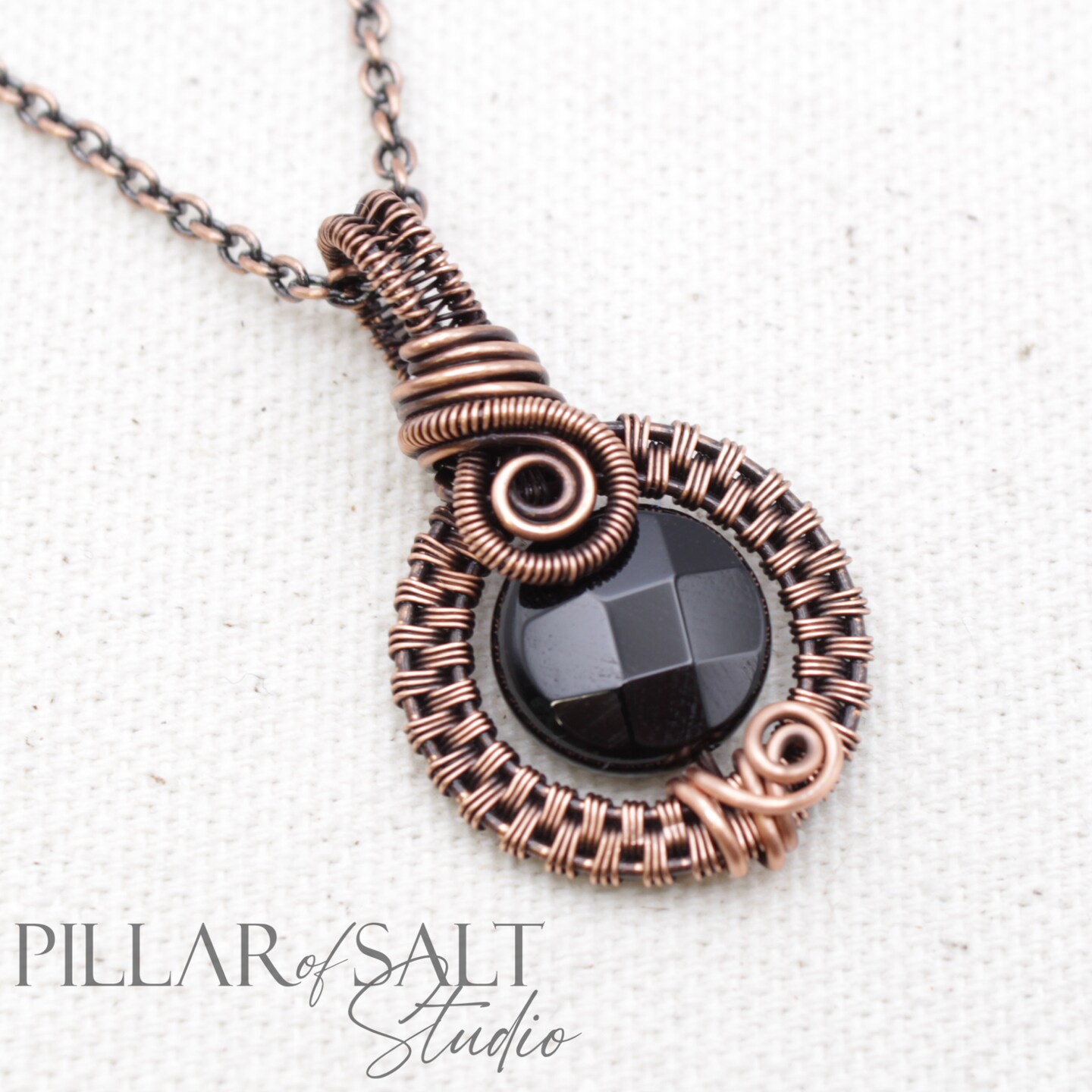 Black Onyx Copper Woven Wire Wrapped Pendant Necklace 7th Anniversary ...