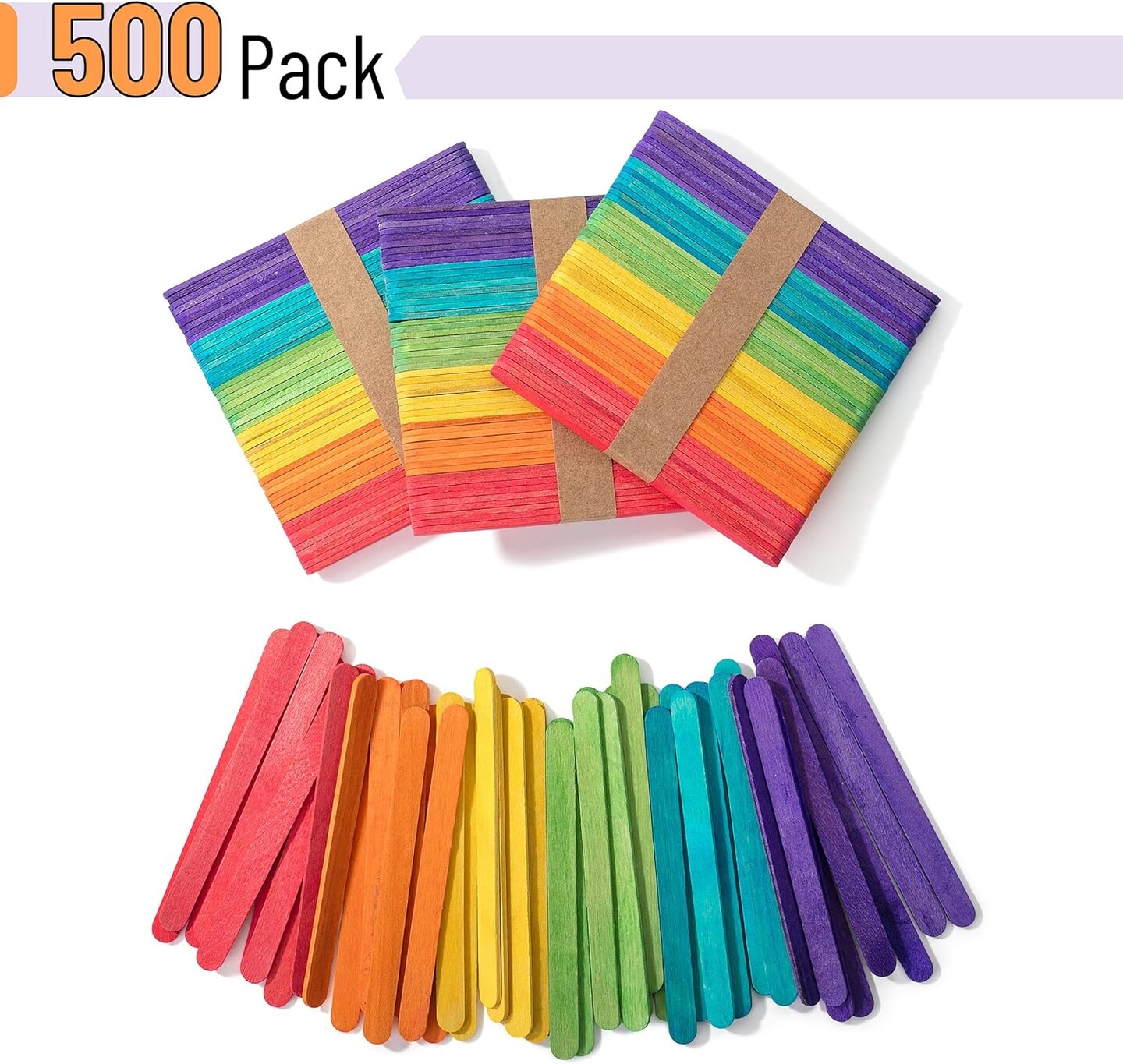 Jumbo Colored Popsicle Sticks, Wooden Rainbow Colored Popsicle Sticks for Crafts 6&#x22; x 0.75&#x22;, 500 Pieces