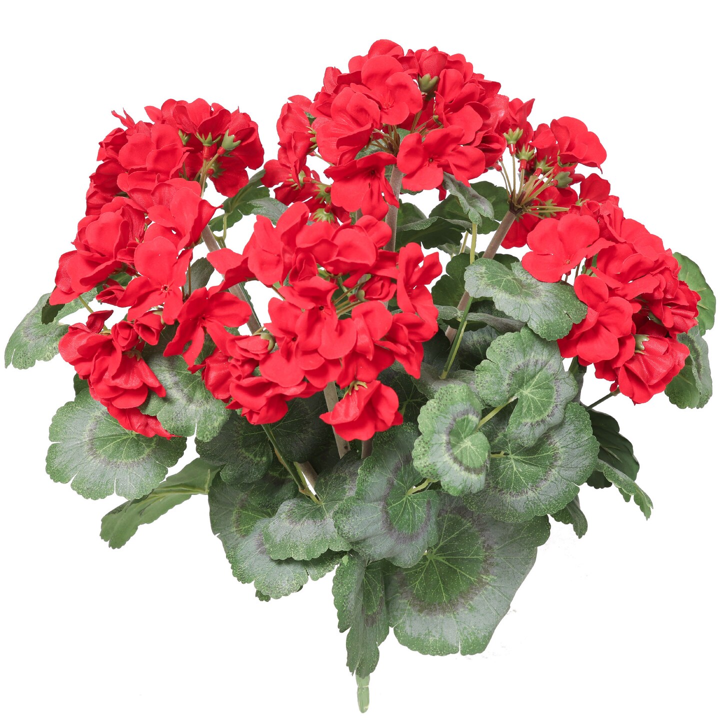 18" Red Geranium Bush 7 Silk Flowers with Green Foliage, Lifelike