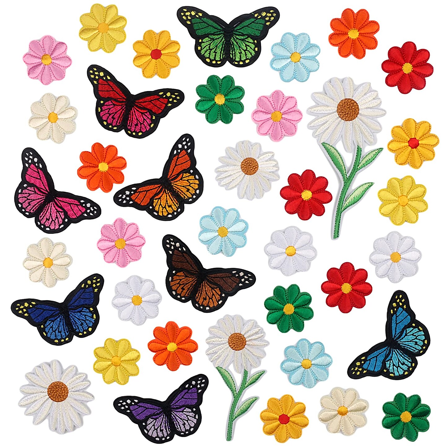 39 Pieces Flowers Embroidered Iron on Patches Butterfly Daisy Applique Decoration Sewing Patches for Cloting Bags Caps Jackets Hat Jean