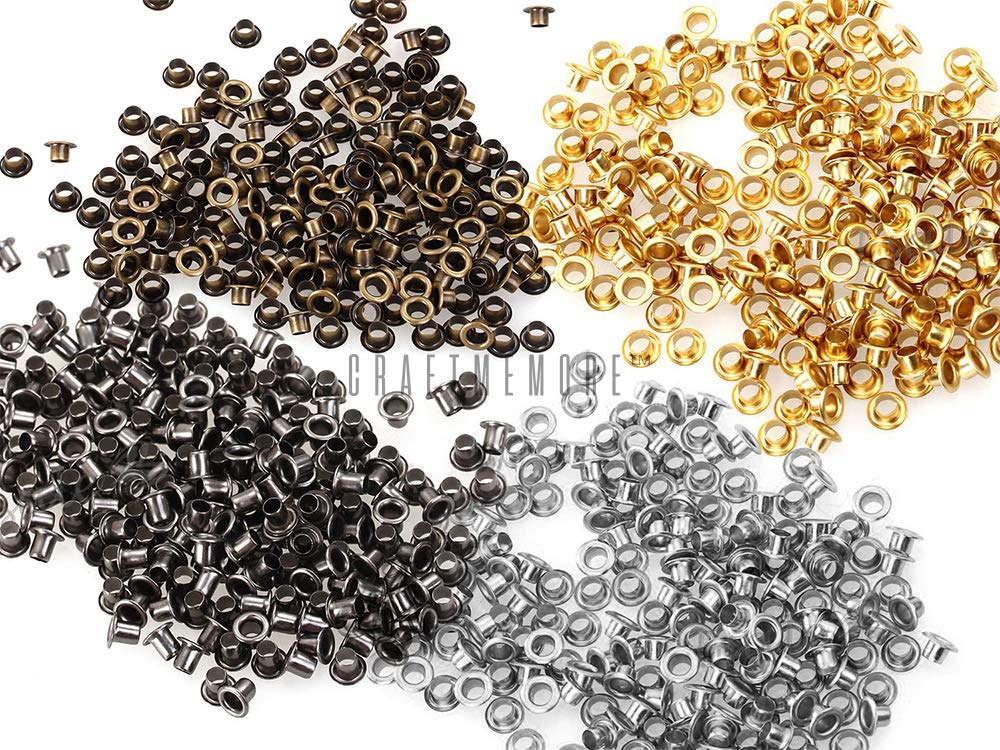 CRAFTMEMORE 1/8 Inch ID Grommets Eyelets 3MM Hole Self Backing Eyelet for Bead Cores, Clothes, Leather, Canvas 200pcs (Gold)
