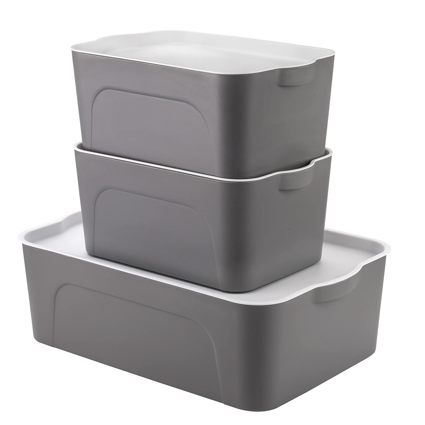 Peohud Set of 3 Lidded Storage Bins, Stackable Storage Containers for ...