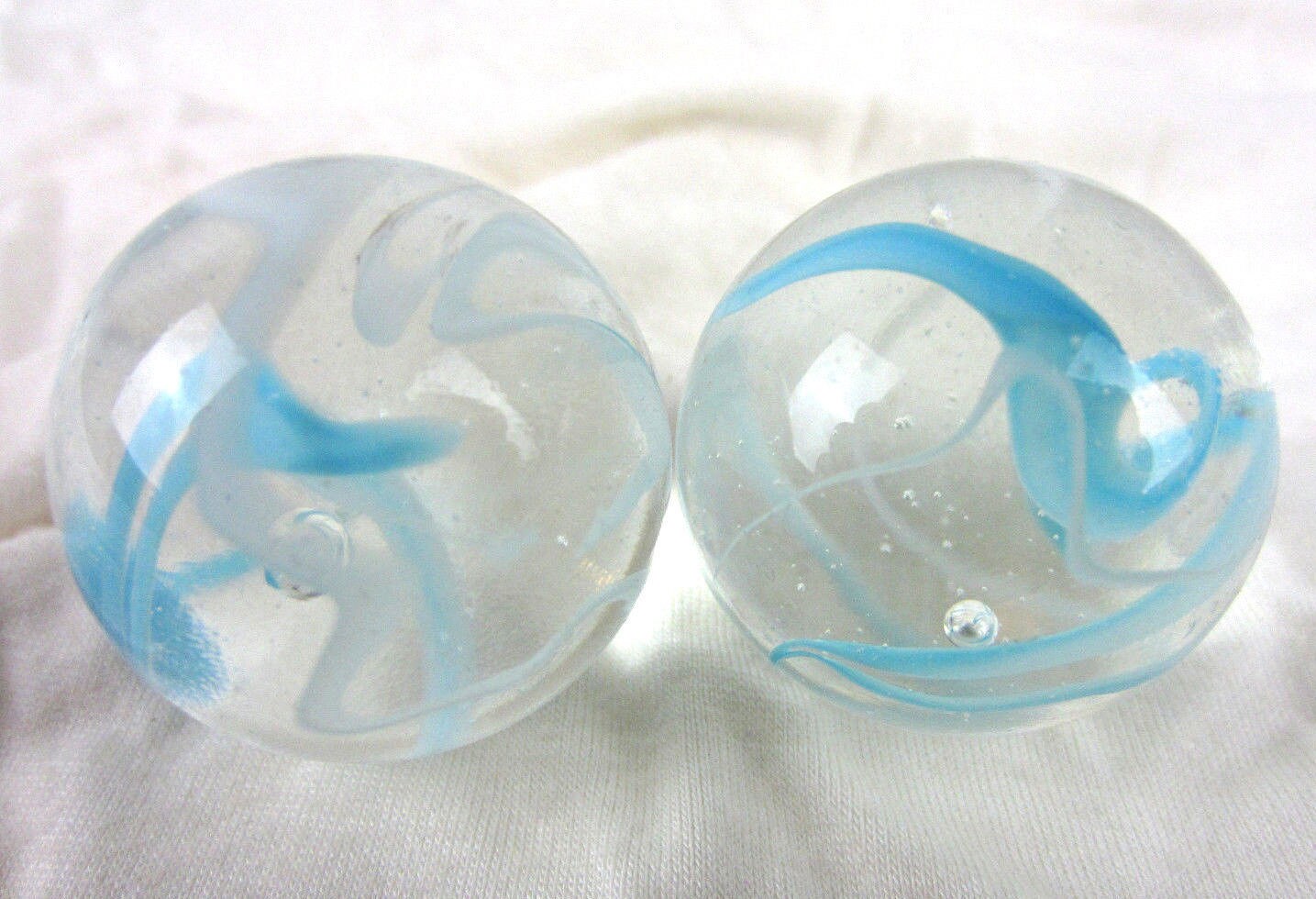 2 Boulders 35mm ARCTIC Marbles glass ball Clear Blue White Ice huge Swirl
