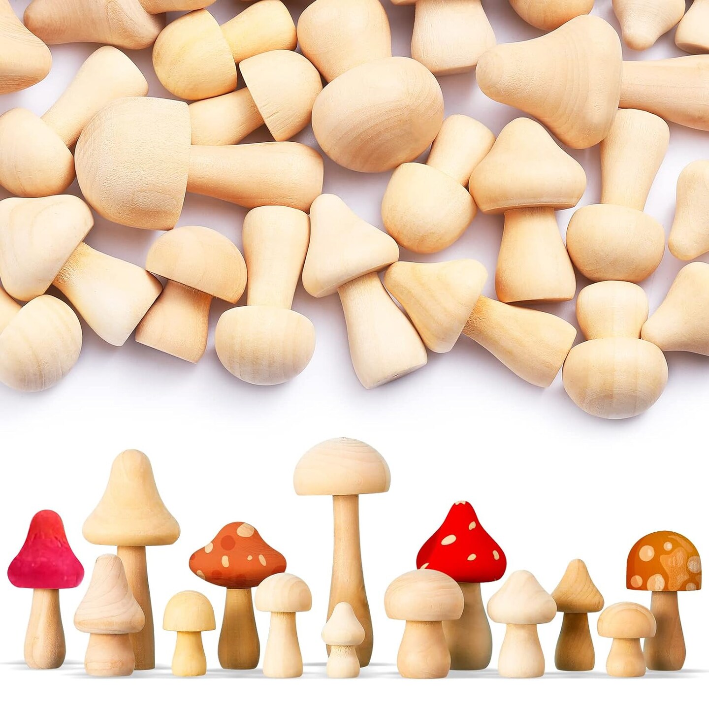 40 Pcs Unfinished Wooden Mushroom Natural Mini Wood Mushrooms Various Sizes Wood Mushroom Figures For Arts And Crafts, Diy Projects Ornaments Paint Color Home Desk Bookshelves Decoration