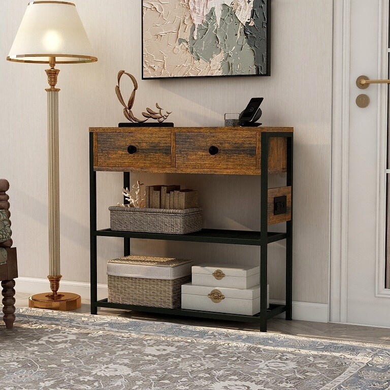 Entryway Console Table with Charging Ports and Storage | Style &#x26; Functionality