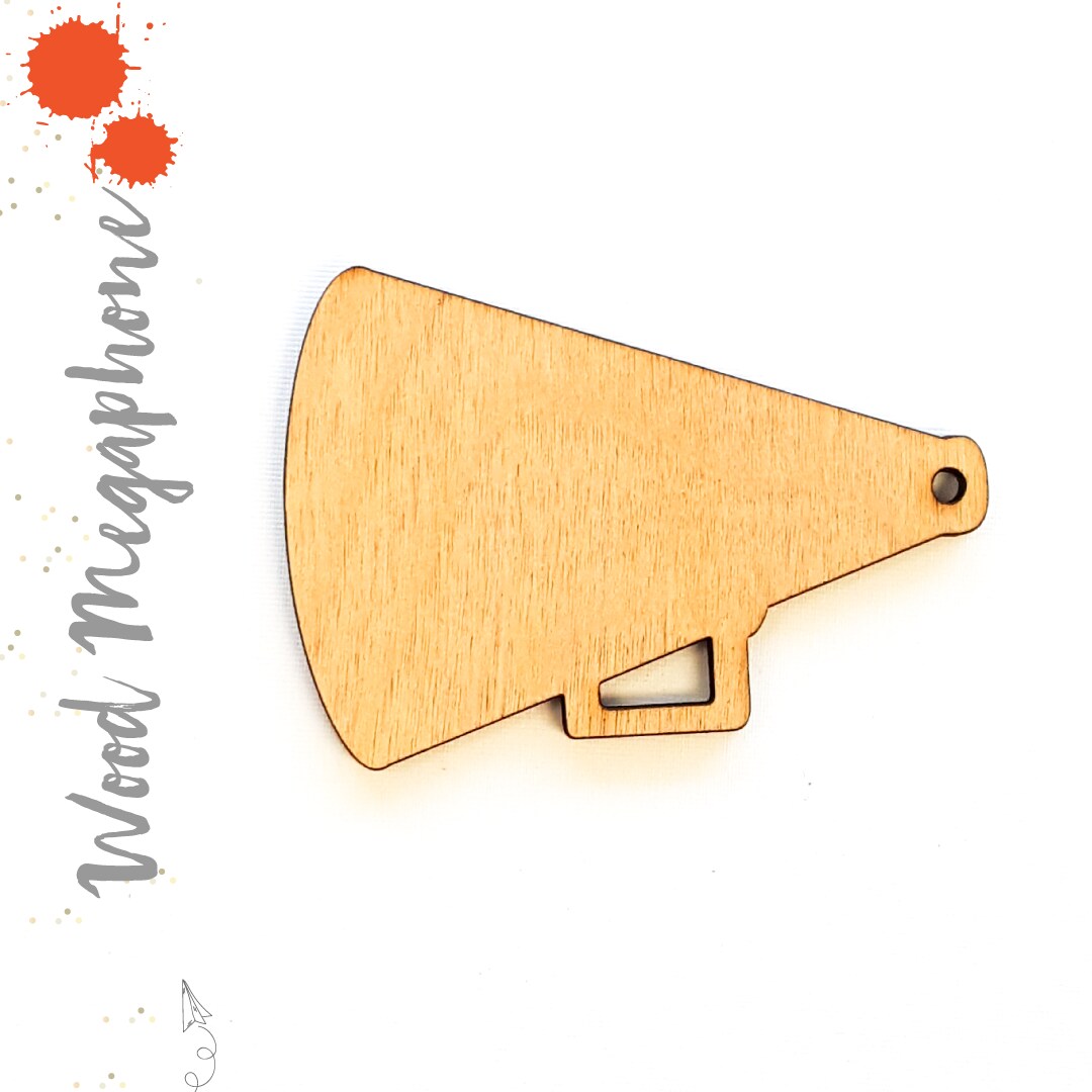 25 Wood Keychains MEGAPHONE 2.5" or 3" Dim 3,16" Thick shape Blank Craft laser cut With Black
