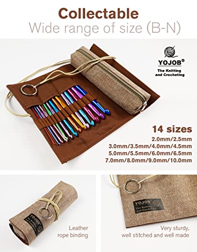 14 Sizes Crochet Hooks Kit, Super Smooth Crochet Hook Needle for Beginners or Advanced (Coffee)