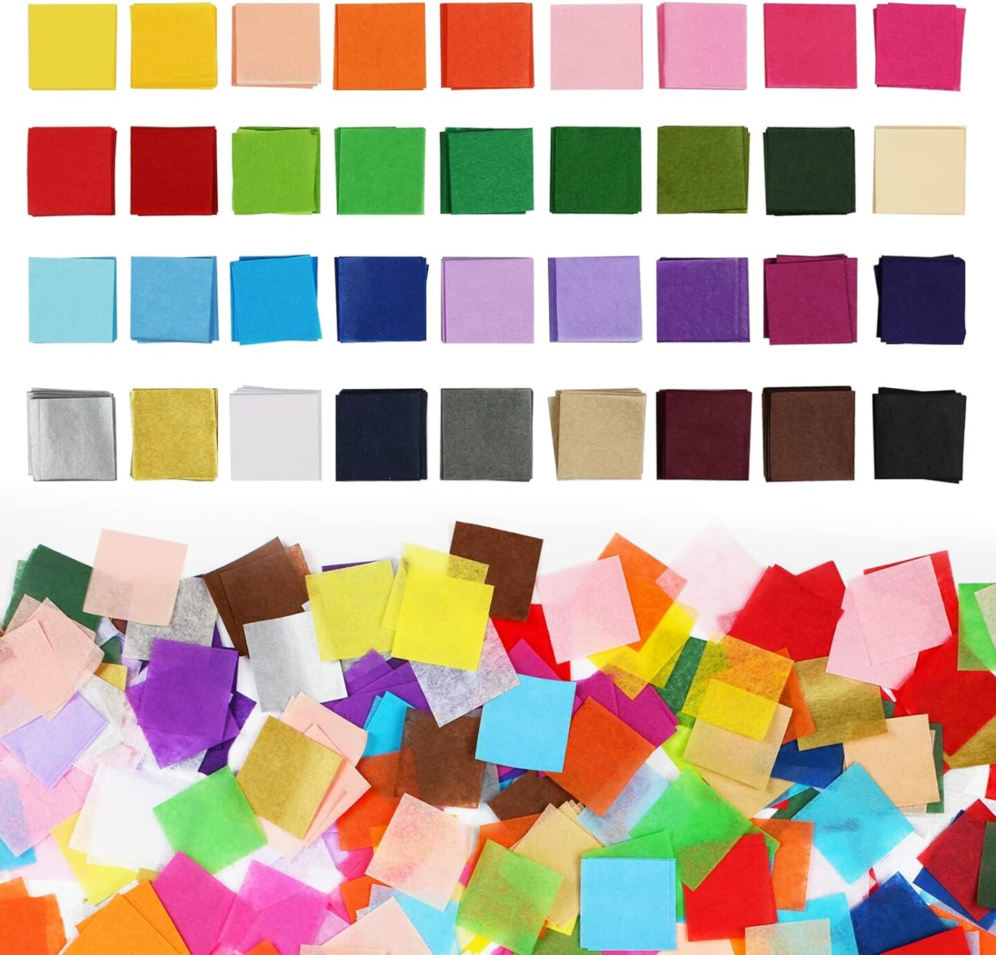 5400 Pcs 1 Inch Tissue Paper Squares, 36 Assorted Colored Tissue Paper for Crafts, Art Rainbow Tissue Paper Bulk for Art Projects, Collage, Suncatchers, Scrapbooking - Non Bleeding