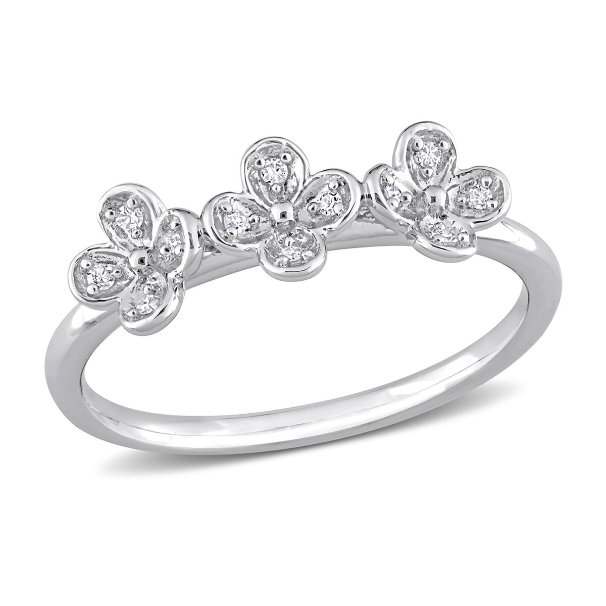 Gem And Harmony Accent Diamond Floral Ring in Sterling Silver