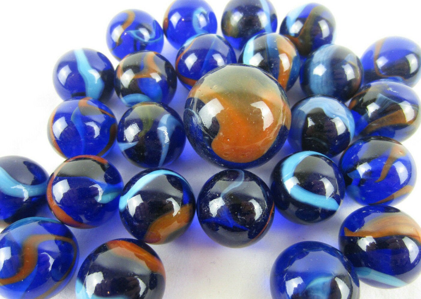 25 Glass Marbles DRAGONFLY Cobalt Blue/Red Transparent fish tank decor Shooter