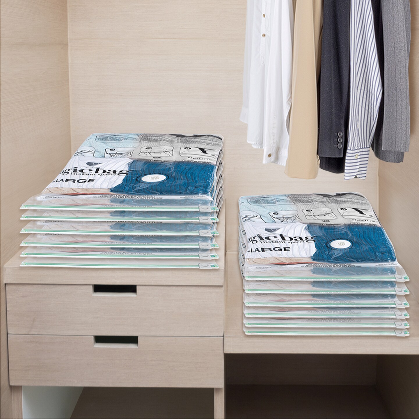 MagicBag Smart Design Set of 12 Instant Space Saver Storage - Flat Large