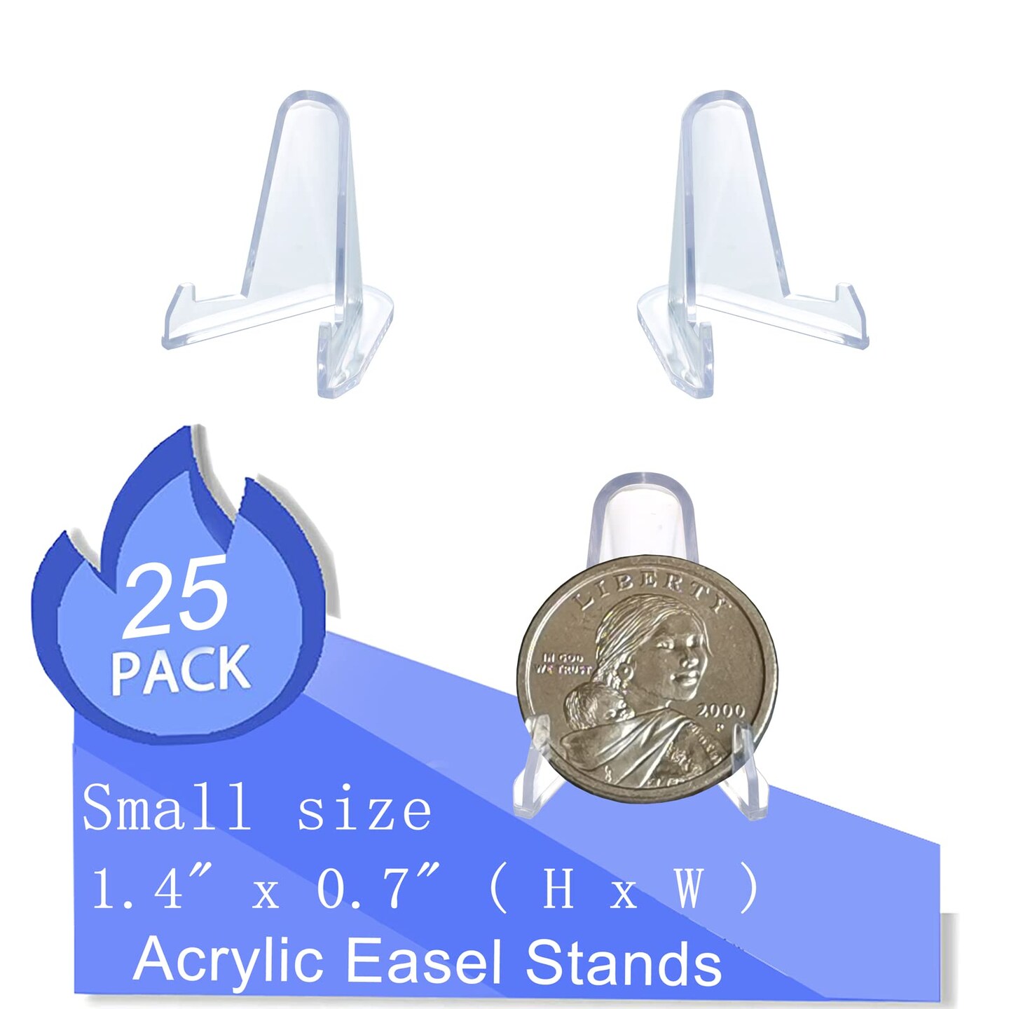 25 Pieces (1.4 Inch) Acrylic Easel Stands Display Stands/Plate Stands Coin Display Easel Holder for Air-Tite Coins Pocket Watches Capsules Challenge Medals Casino Chips , Photo Display,Baseball Sports