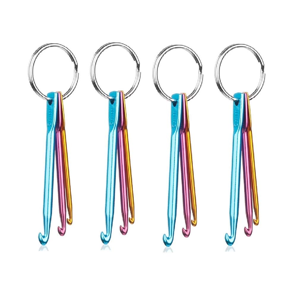 4 Sets Mini Keychain Aluminum Crochet Hooks Knitting Needles 3 Sizes/Set (3mm,4mm,5mm)