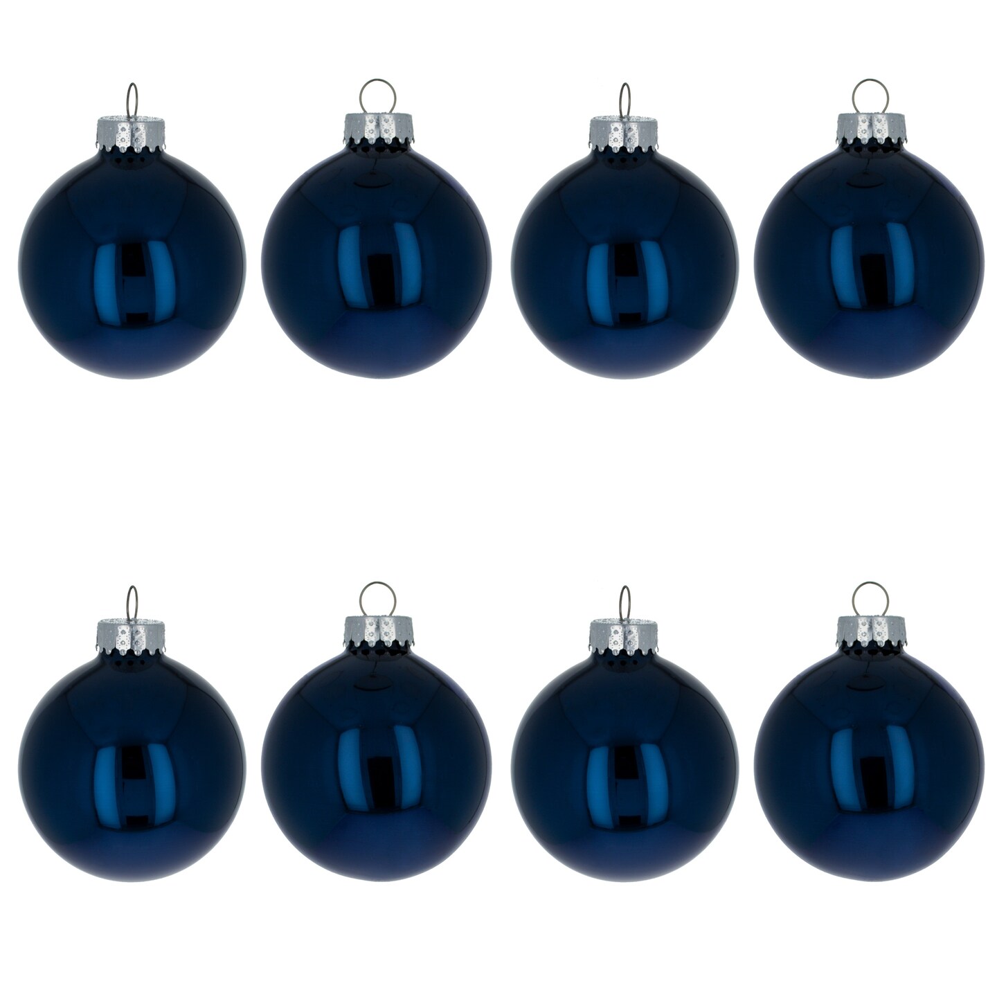 Set of 8 Shiny Blue Glass Christmas Ball Ornament DIY Craft 2.6 Inches