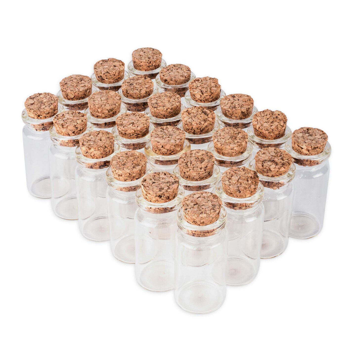 24 Pieces Mini Clear Glass Jars Bottles with Cork Stoppers for Arts & Crafts, Projects, Decoration, Party Favors - Size: 1-1/2" Tall X 3/4 Inches Diameter