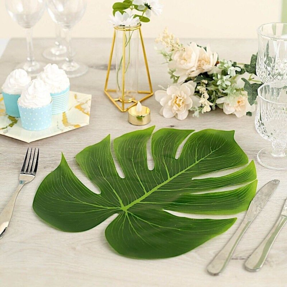 Tropical Greenery Delight: Set of 12 Artificial Monstera Leaves