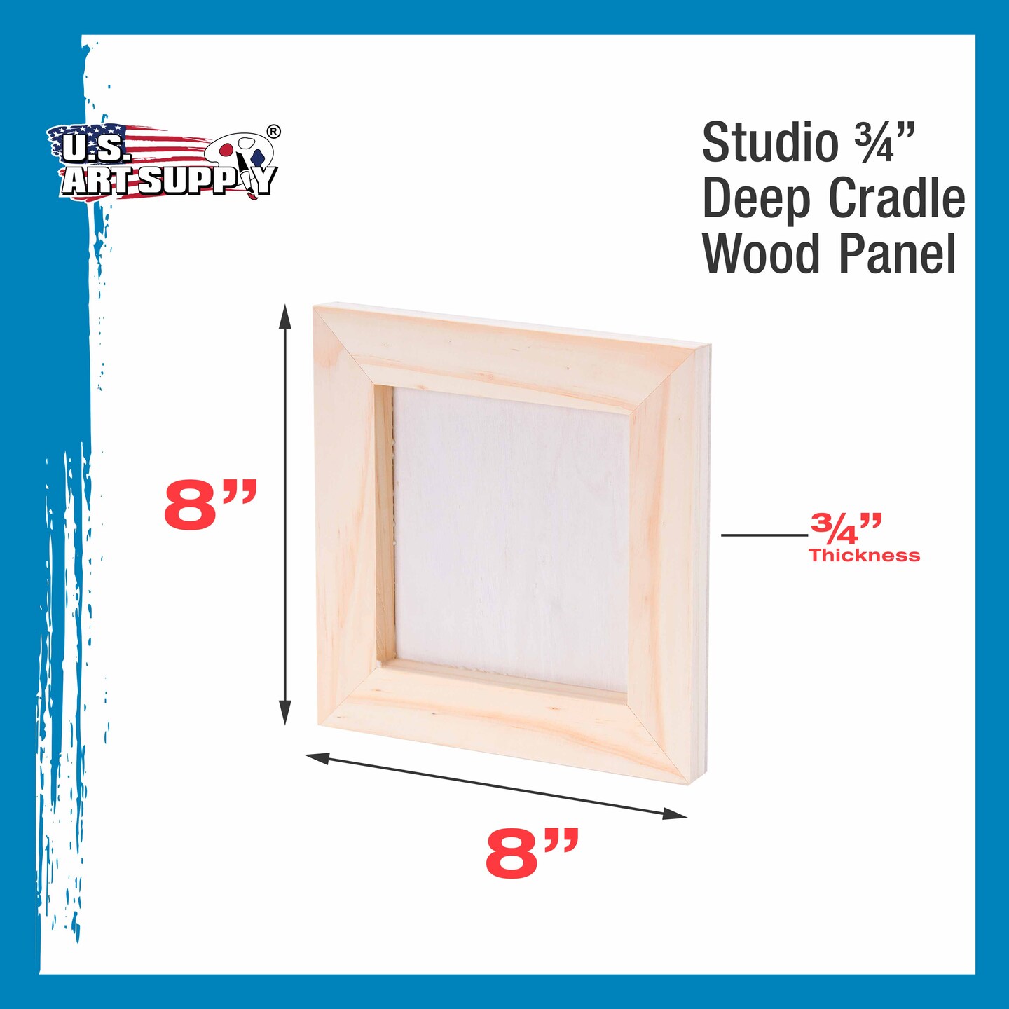 8&#x22; x 8&#x22; Birch Wood Paint Pouring Panel Boards, Studio 3/4&#x22; Deep Cradle (Pack of 5) - Artist Wooden Wall Canvases - Painting Mixed-Media, Acrylic, Oil