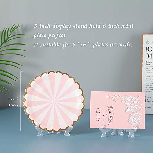 5" Clear Plastic Easels or Stand/Plate Holders to Display Pictures or Other Items at Weddings, Home Decoration, Birthdays, Tables (24 Pack)