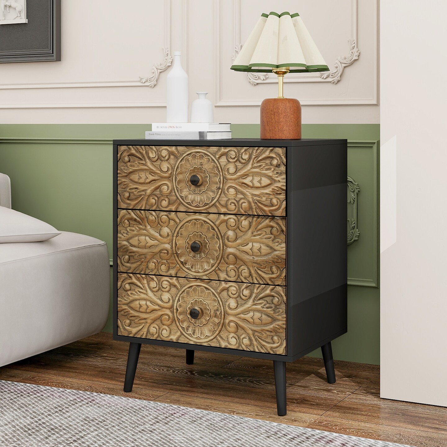 Hand-Carved 3-Drawer Cabinet - 46.83 | Elevate Your Space