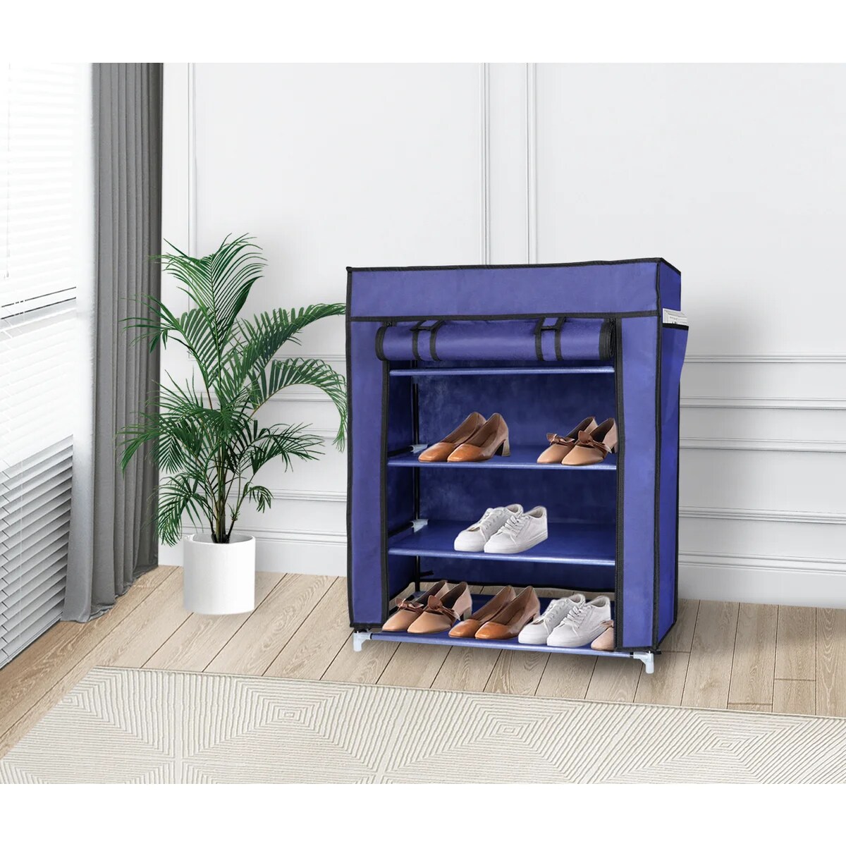 4 Tier Shoe Rack with Side Pocket, Holds 24 Shoes