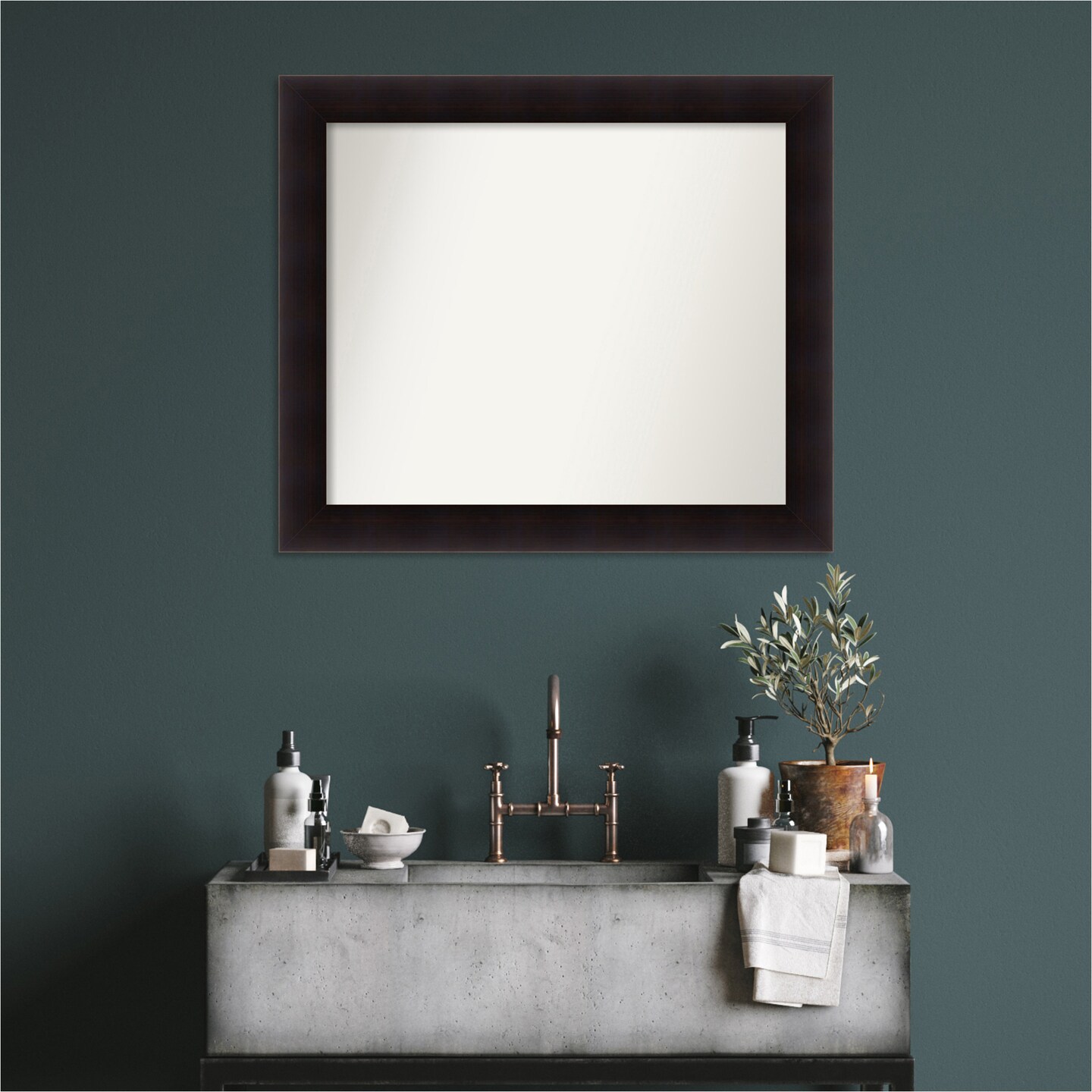 Portico Espresso Non-Beveled Custom Framed Bathroom Vanity Wall Mirror