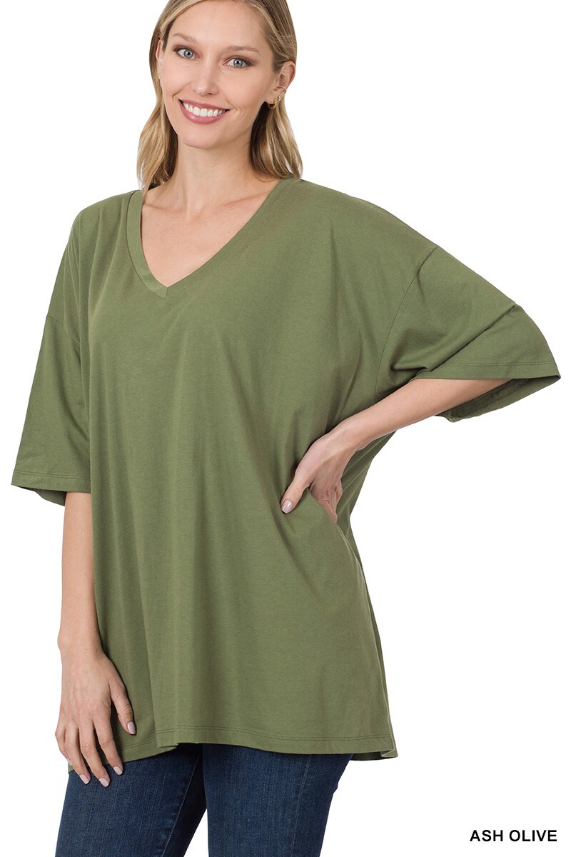 Drop Shoulder Oversized V-Neck S Boyfriend Box Tee