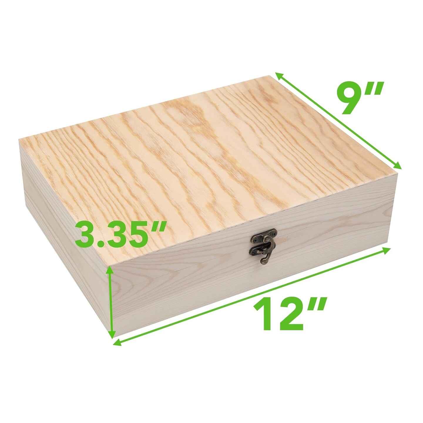 Unfinished Wooden Box With Hinged Lid For Crafts Diy Storage Jewelry Pine Box - 12" X 9" X 3.35"