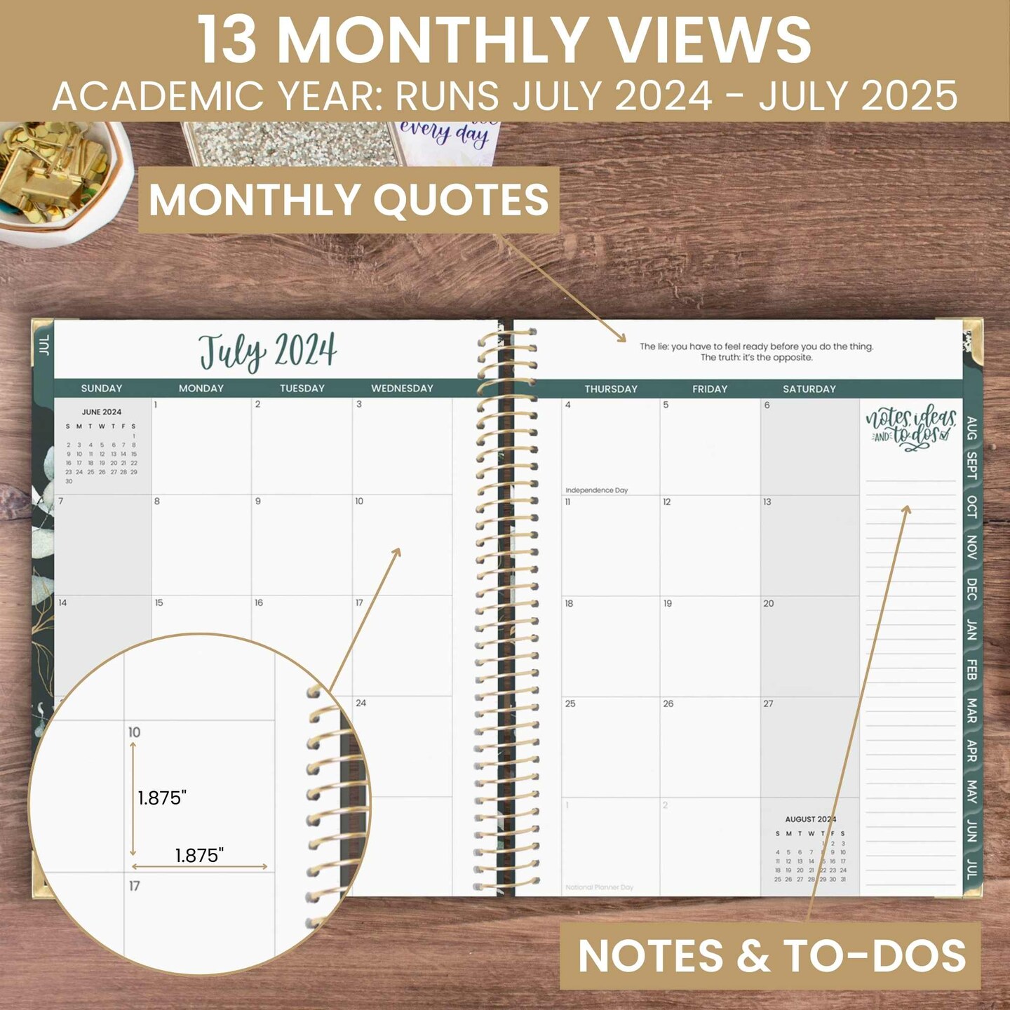 bloom daily planners 2024-25 Hard Cover Planner, 8.5&#x22; x 11&#x22;, Eucalyptus, Green