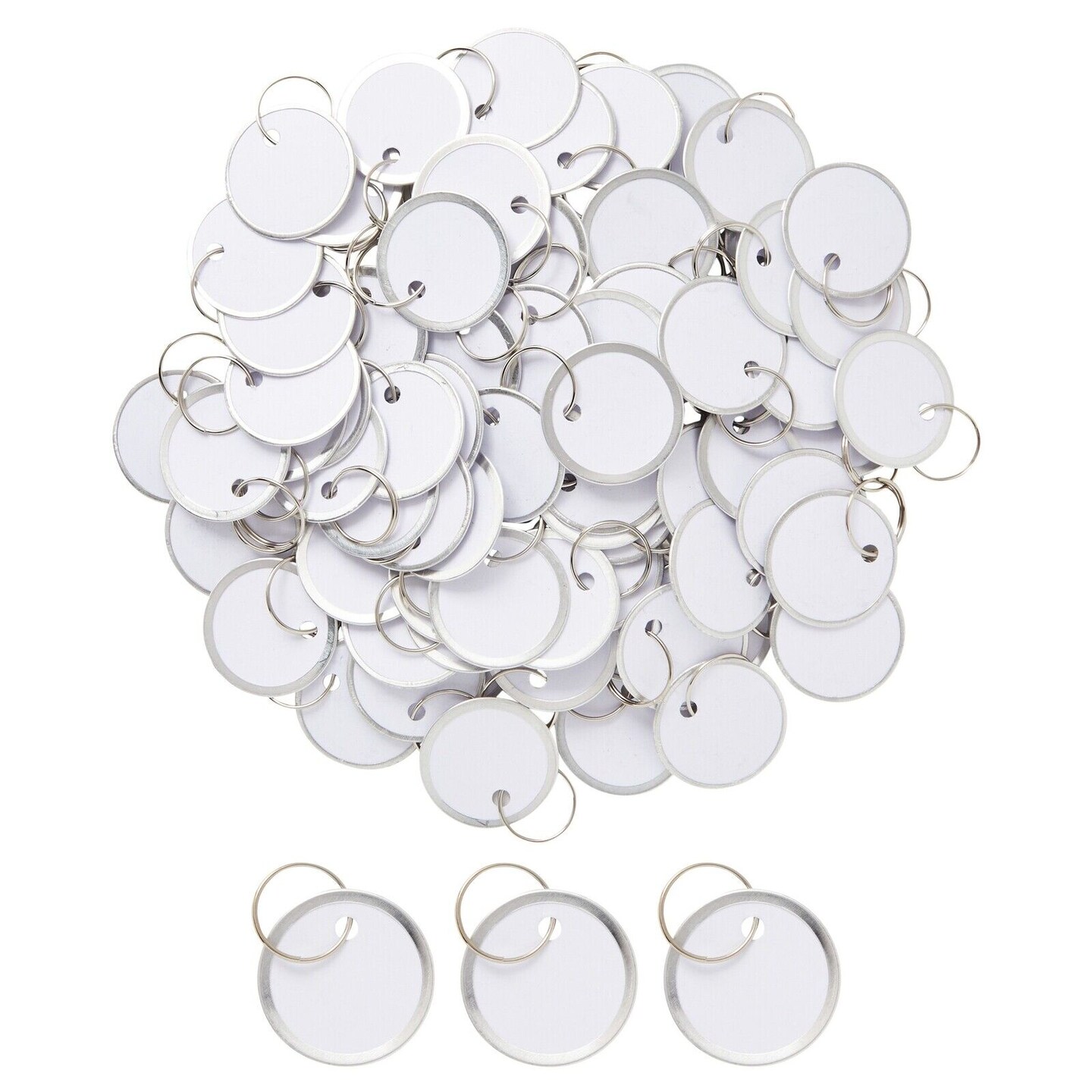 100-Pack 1.2 inch Blank Paper Key Label Tags with Metal Rimmed Rings