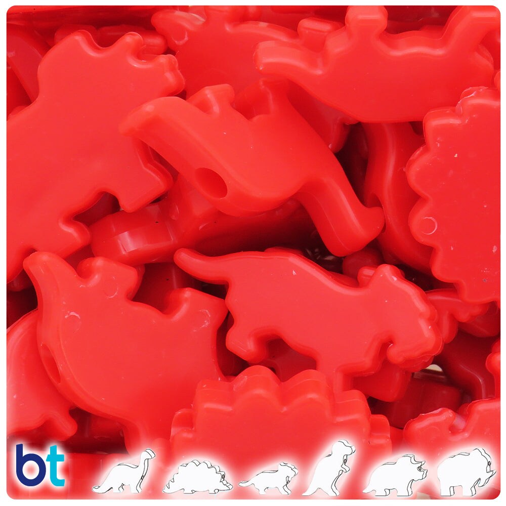 BeadTin Bright Red Opaque 30-40mm Dinosaur Plastic Pony Beads (4oz)